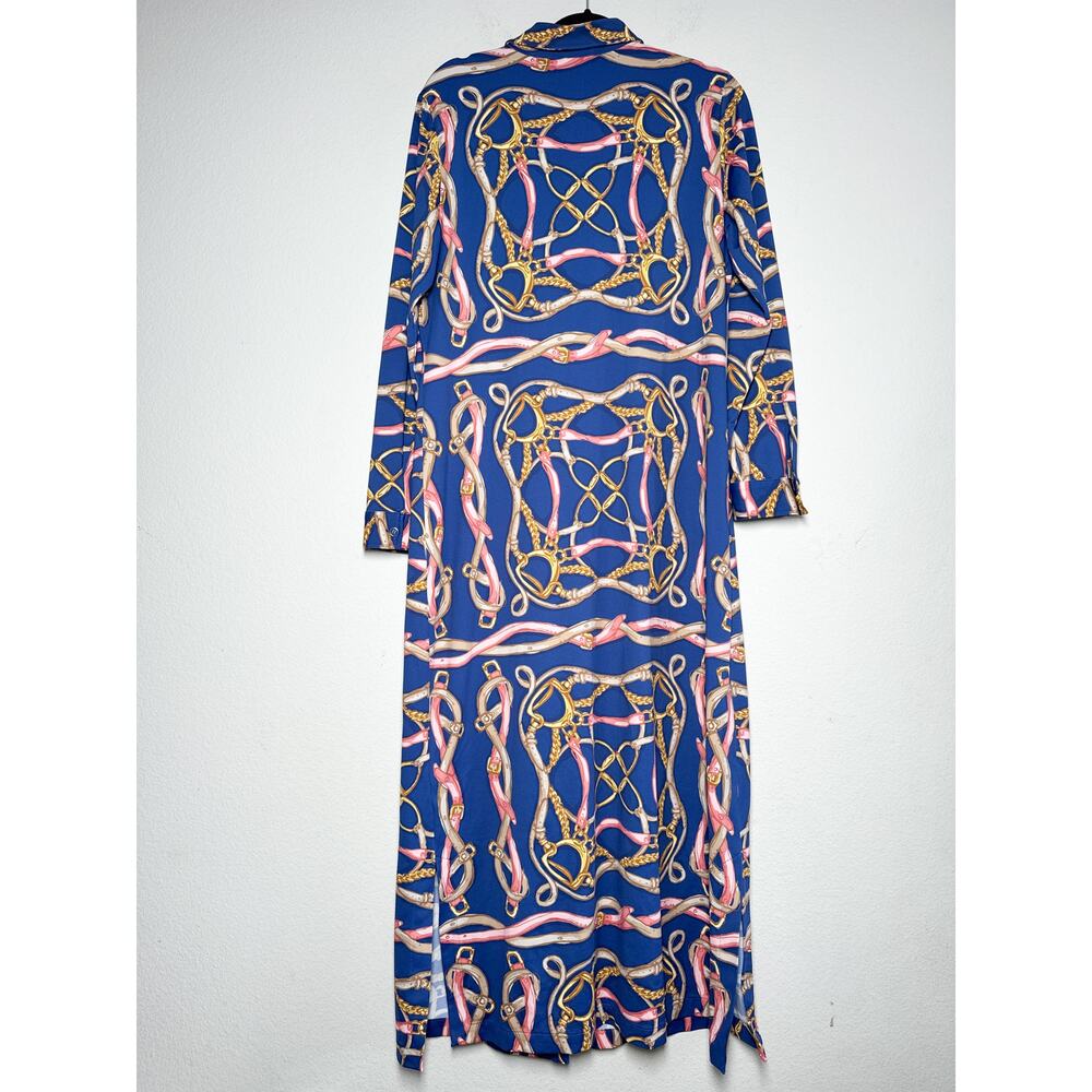J McLaughlin Amory Maxi Dress XL Mega Riding Lessons Navy Coral Catalina - Picture 8 of 13